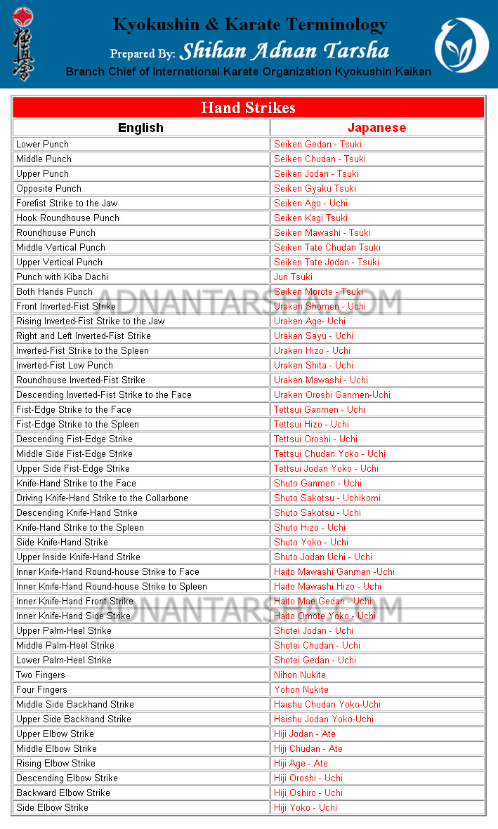 kyokushin karate terminology