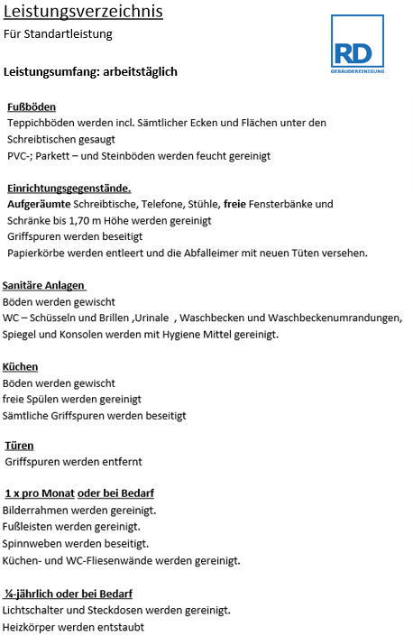 leistungsverzeichnis unterhaltsreinigung