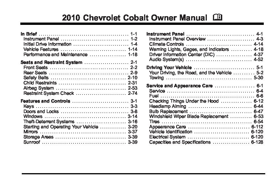 2010 chevrolet cobalt owners manual
