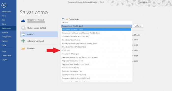 como fao para salvar arquivo do word em